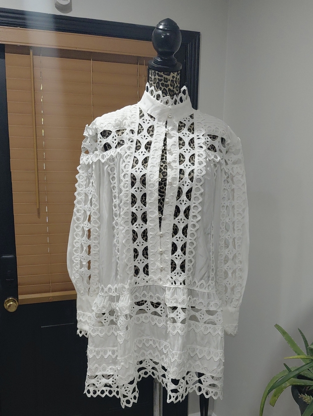 Zimmermann Vibe White Lace Eyelet Button-Front Tunic Dress
